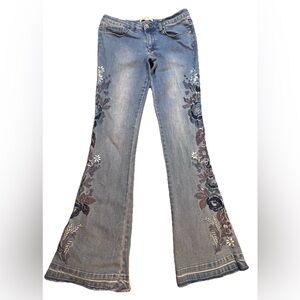 Philosophy Boot Cut Denim Jeans Girls Size 4 Floral Embroidery Print